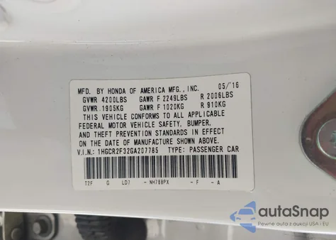 2016 Honda Accord Lx from USA, damaged, VIN 1HGCR2F32GA207785